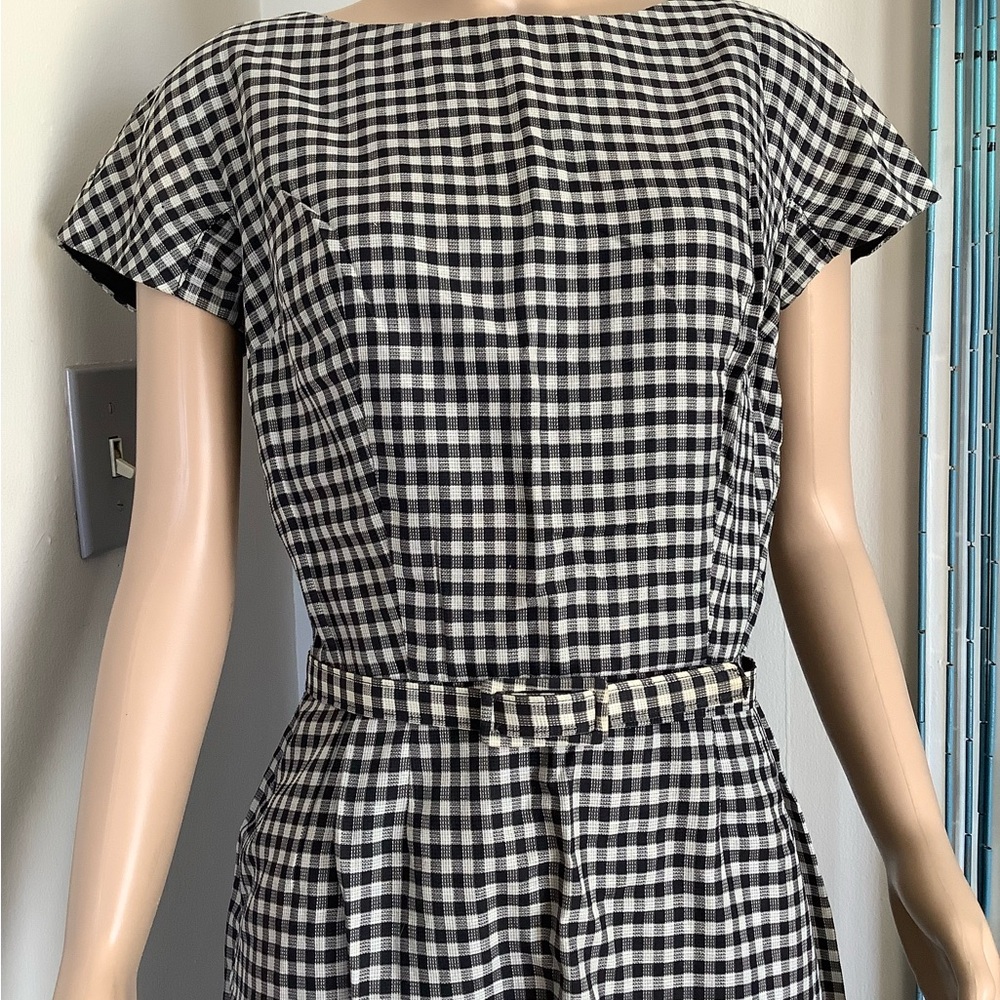 Vintage 1960s Black and White Gingham 3 Piece Dress/Belt/Jacket Set Size Small